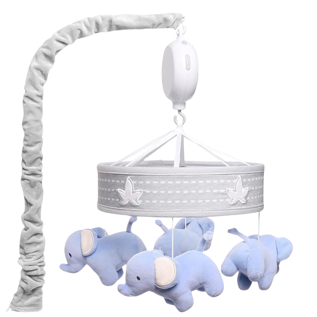 Móvil Musical Elefante Azul Orejas Blancas