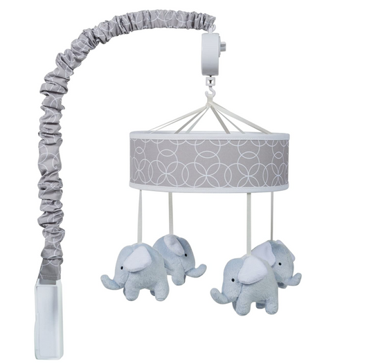 Móvil Musical para Cuna Elefante Gris Círculos