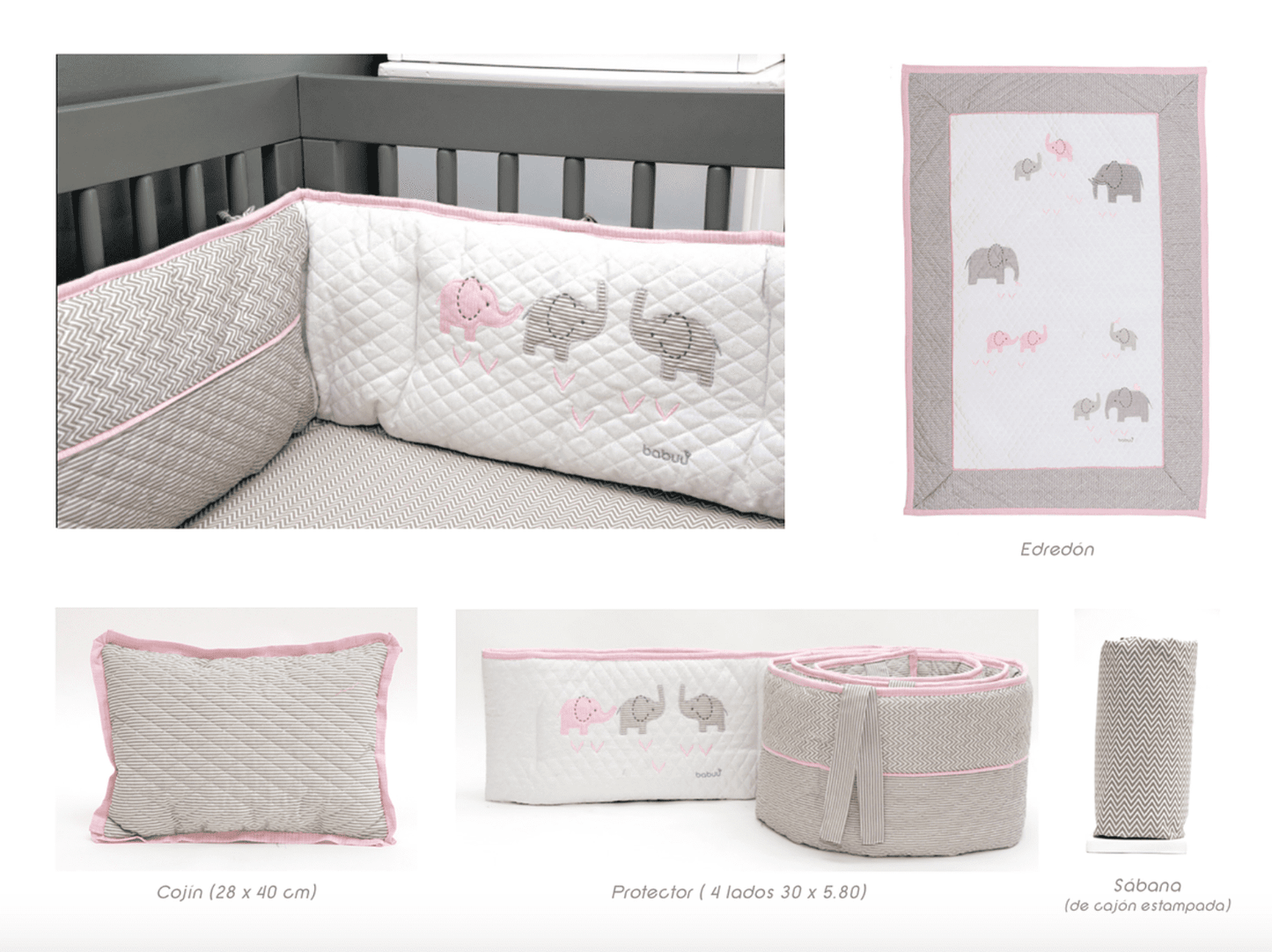 Juego de Cuna Elefante Rosa