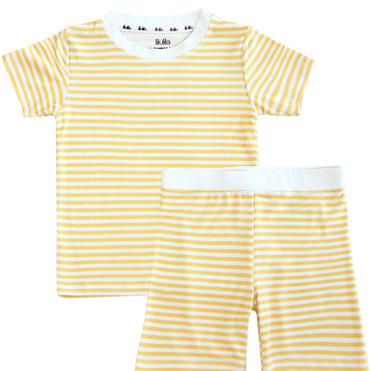 Short Yellow Stripes Bamboo Two-Piece Pajama Set