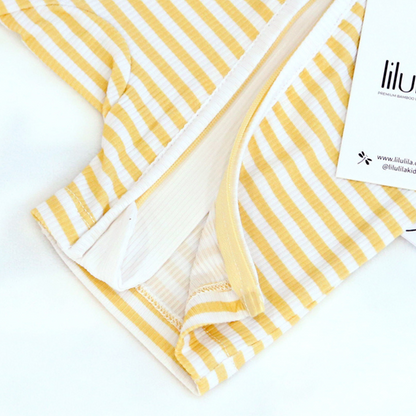 Short Yellow Stripes Bamboo Zippy Romper