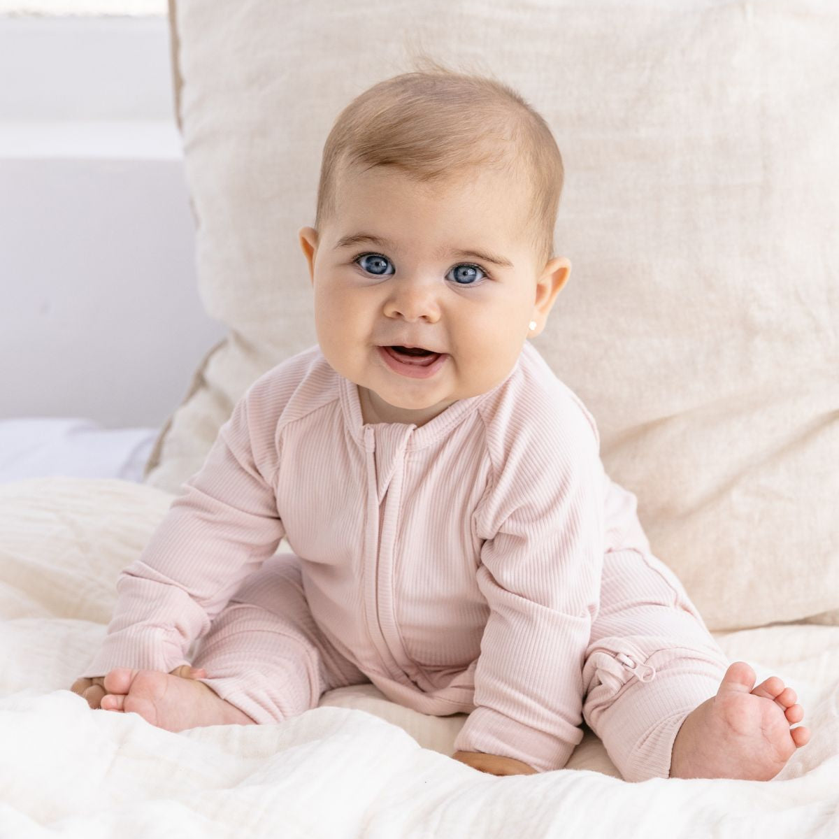 Soft Pink Ribbed Bamboo Zippy Romper