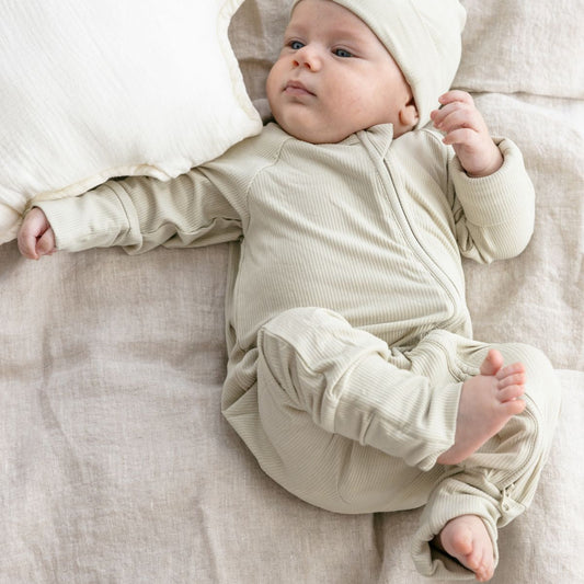 Green Olive Ribbed Bamboo Zippy Romper