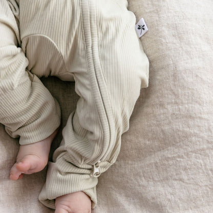 Green Olive Ribbed Bamboo Zippy Romper