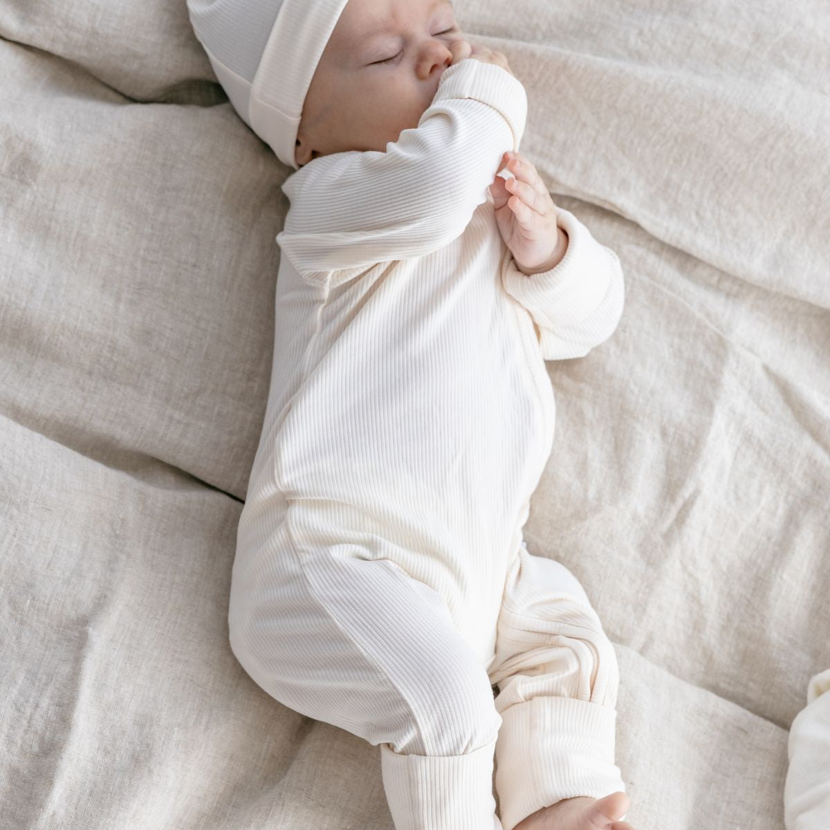 Cream Ribbed Bamboo Zippy Romper