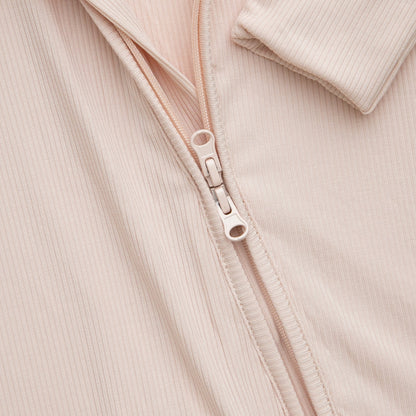Soft Pink Ribbed Bamboo Zippy Romper