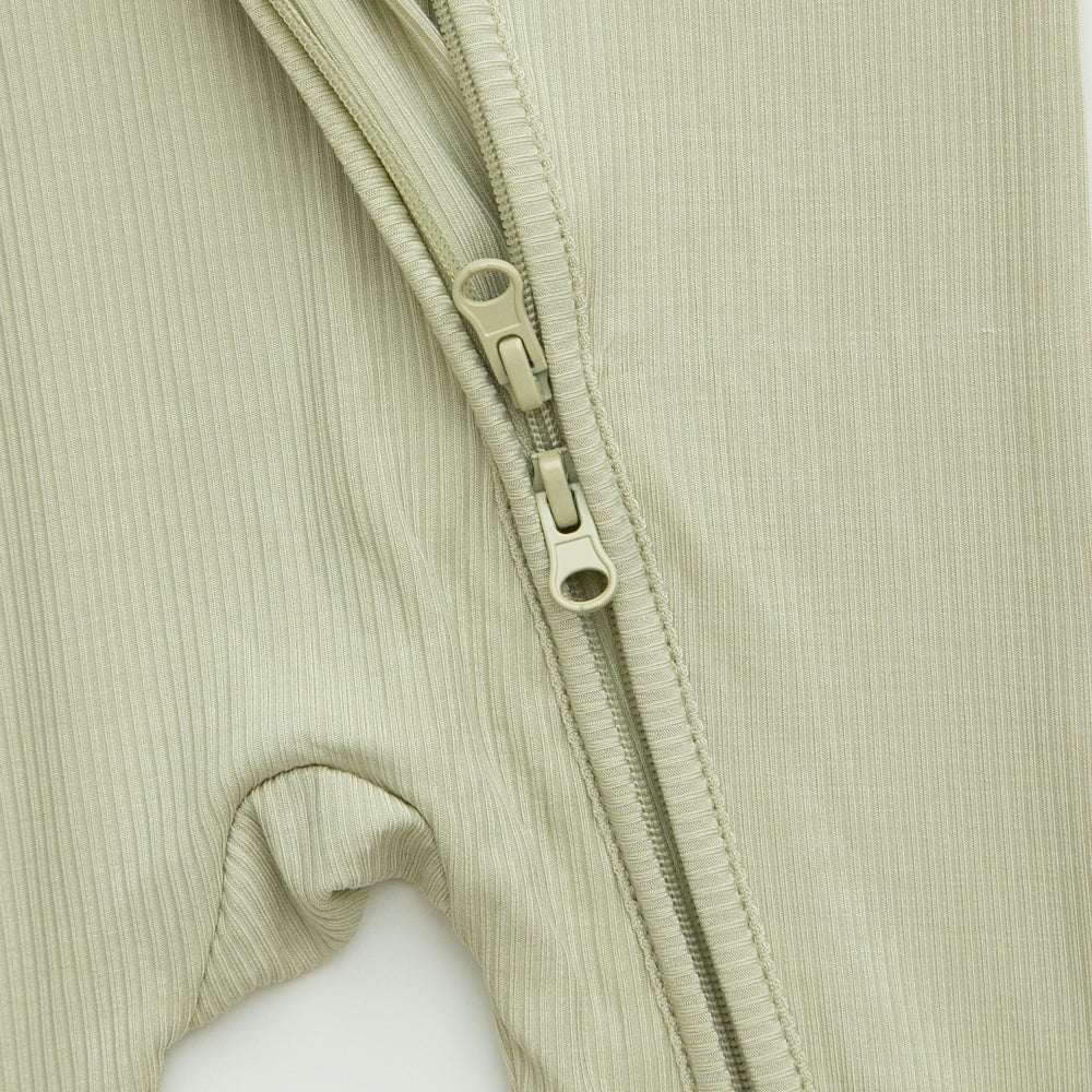 Green Olive Ribbed Bamboo Zippy Romper