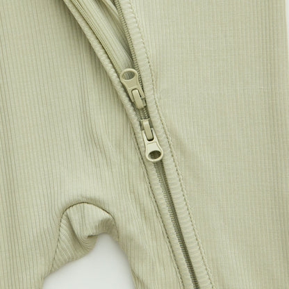 Green Olive Ribbed Bamboo Zippy Romper