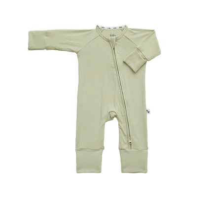 Green Olive Ribbed Bamboo Zippy Romper