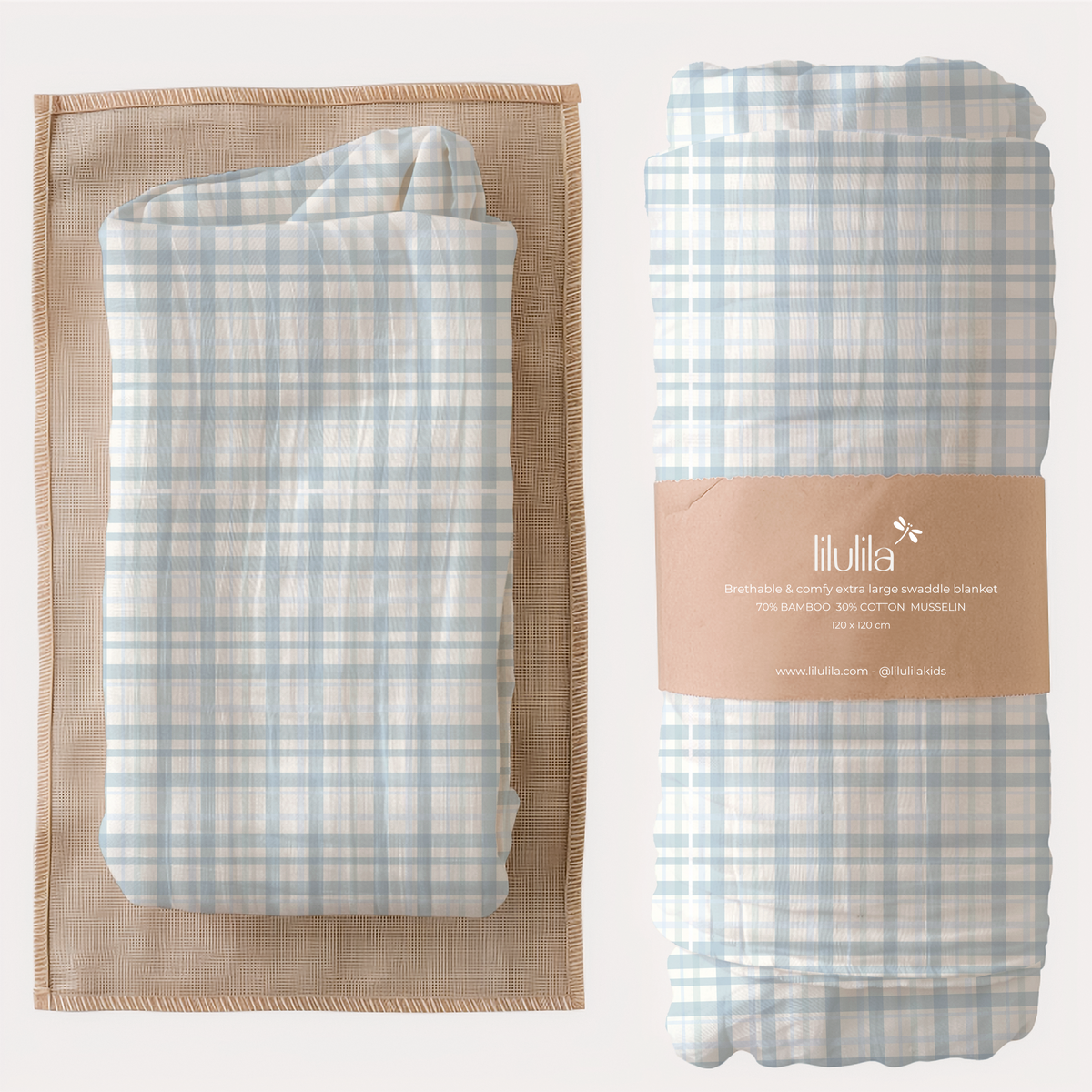 Blue Vichy Bamboo Baby Muslin