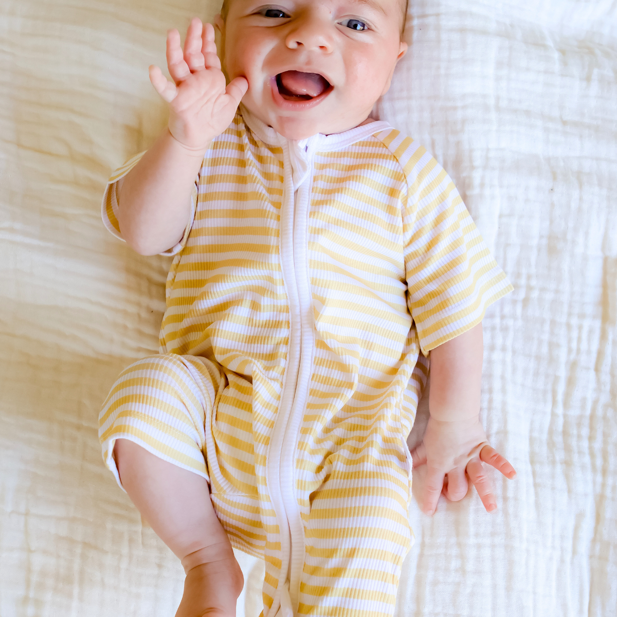 Short Yellow Stripes Bamboo Zippy Romper