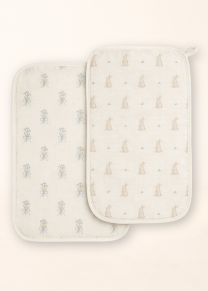 Set de 2 Toallitas de Eructo de Muselina Orgánica - Bunny & Lily of the Valley