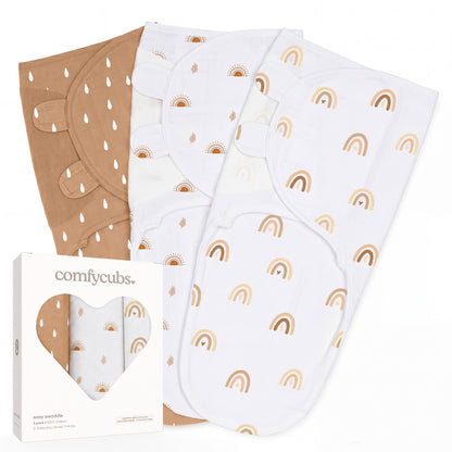 Set de 3 Easy Swaddles Comfy Cubs con estampado de arcoíris