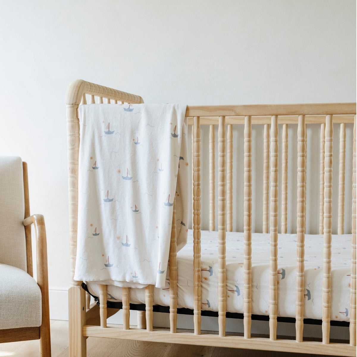 Sábana de Cuna - Minky Stretch Luxe - Sail Boat