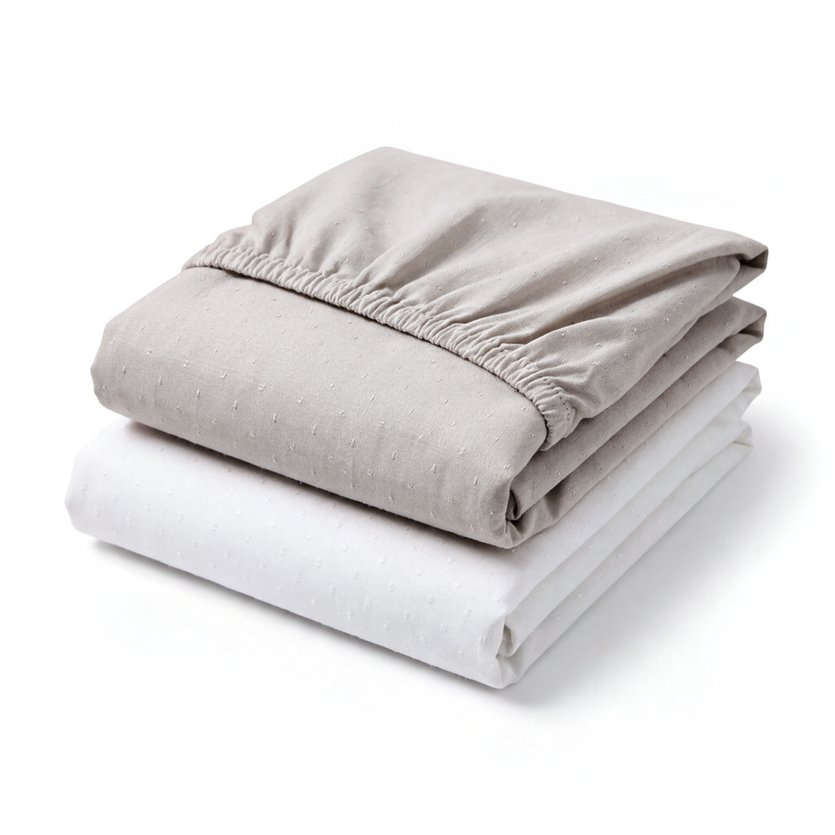 Set de 2 sábanas de cajón de algodón, una gris y una blanca, dobladas