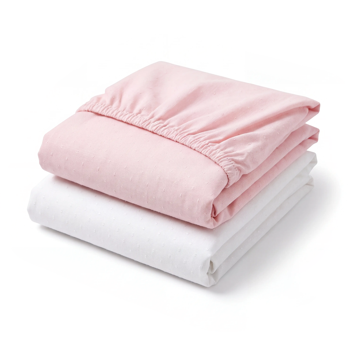 Set de 2 sábanas de cajón de algodón, una rosa y una blanca, dobladas